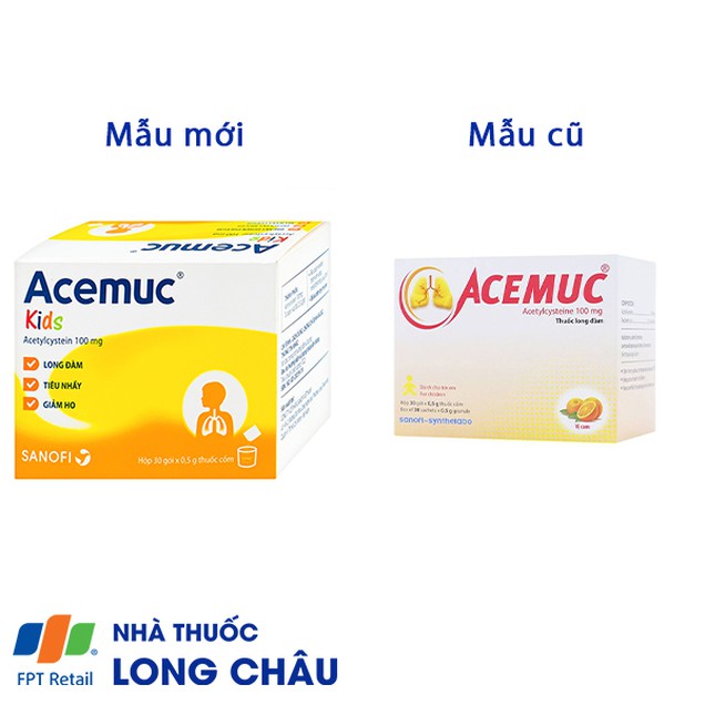 Thuốc cốm Acemuc Kids 100mg Sanofi long đàm, tiêu nhầy, giảm ho (30 gói x 0.5g)