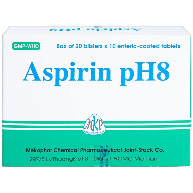 Thuốc Aspirin pH8 Mekophar giảm đau, hạ sốt (20 vỉ x 10 viên)