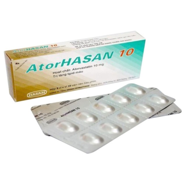 Thuốc AtorHasan 10mg Hasan hỗ trợ điều trị tăng lipid huyết (3 vỉ x 10 viên)