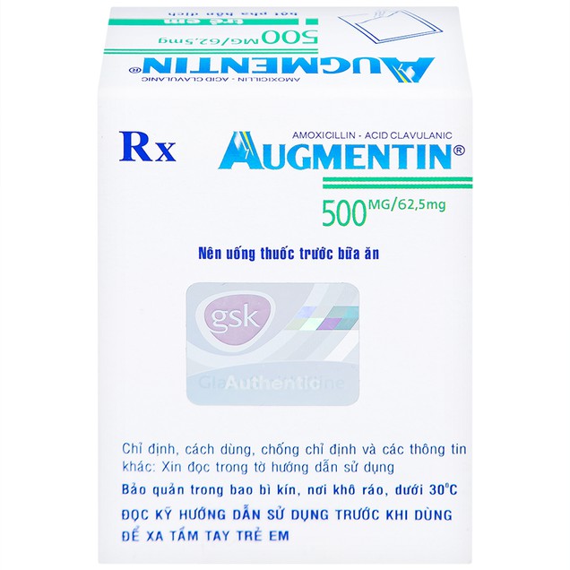 Bột pha hỗn dịch Augmentin 500mg/62,5mg GSK điều trị ngắn hạn các nhiễm khuẩn (12 gói)