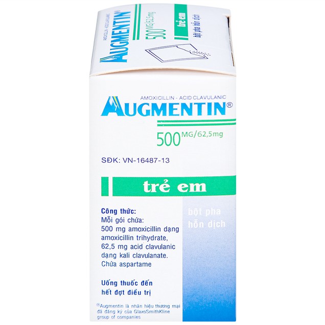 Bột pha hỗn dịch Augmentin 500mg/62,5mg GSK điều trị ngắn hạn các nhiễm khuẩn (12 gói)