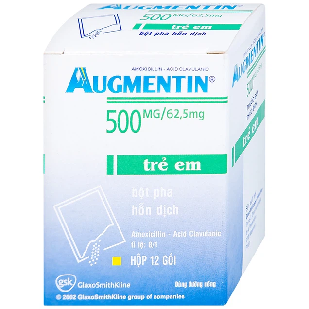 Bột pha hỗn dịch Augmentin 500mg/62,5mg GSK điều trị ngắn hạn các nhiễm khuẩn (12 gói)