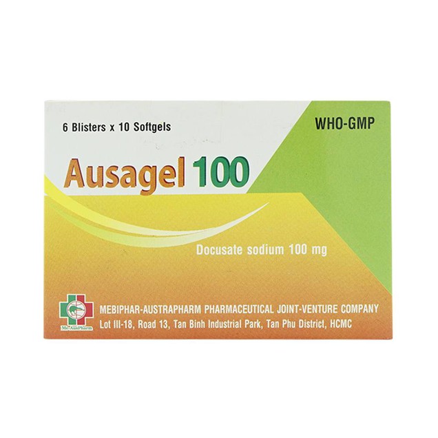 Thuốc Ausagel 100mg Mebiphar hỗ trợ điều trị triệu chứng táo bón (6 vỉ x 10 viên)