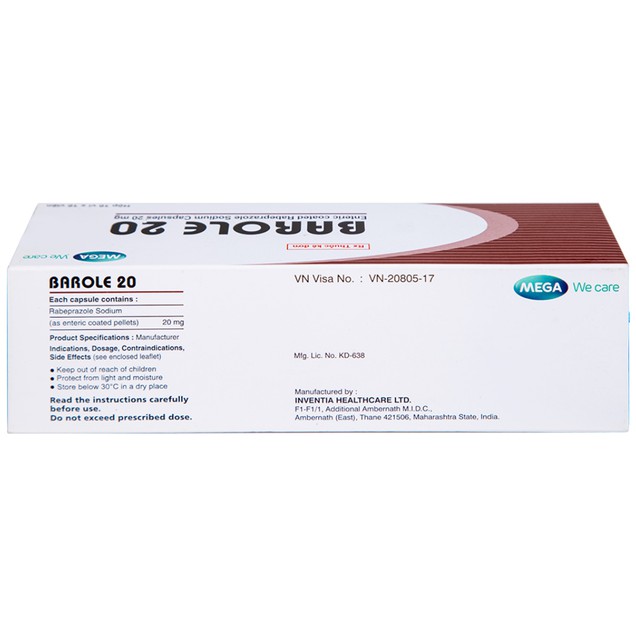 Thuốc Barole 20mg Mega Lifesciences điều trị viêm loét, trào ngược dạ dày (10 vỉ x 10 viên)