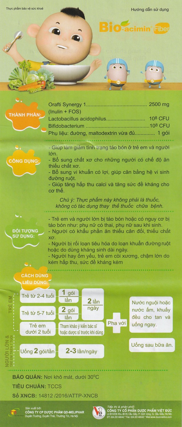 Cốm vi sinh Bio-acimin Fiber QD-Meliphar giúp giảm tình trạng táo bón cho bé (30 gói)