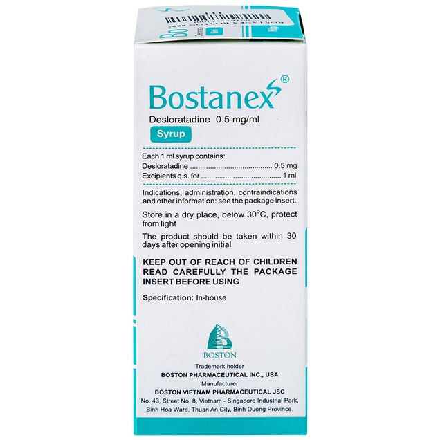 Siro Bostanex 0.5mg/ml Boston hỗ trợ điều trị viêm mũi dị ứng, nổi mày đay (60ml)