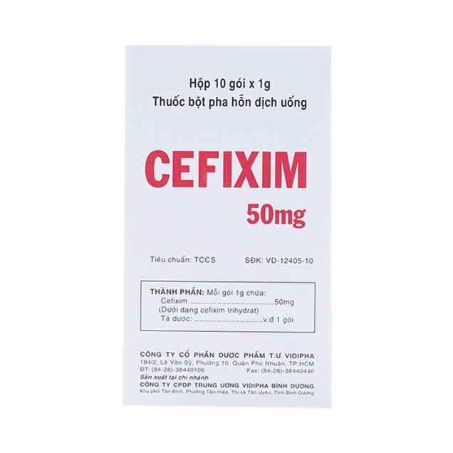 Thuốc bột pha Cefixim 50mg Vidipha điều trị nhiễm khuẩn đường hô hấp (10 gói)