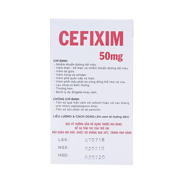 Thuốc bột pha Cefixim 50mg Vidipha điều trị nhiễm khuẩn đường hô hấp (10 gói)
