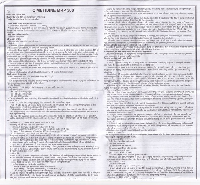 Thuốc Cimetidine MKP 300mg Mekophar điều trị loét dạ dày (10 vỉ x 10 viên)