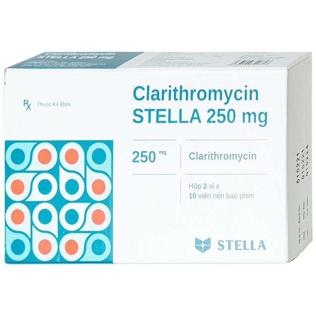 Thuốc Clarithromycin Stella 250mg điều trị nhiễm khuẩn do vi khuẩn nhạy cảm (20 viên)