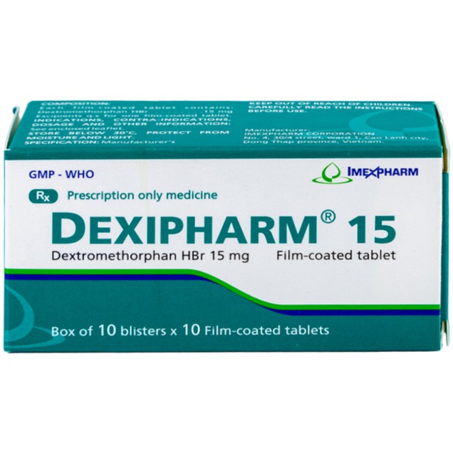 Thuốc Dexipharm 15mg Imexpharm điều trị triệu chứng ho do họng và phế quản bị kích thích (100 viên)