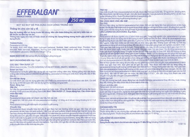 Bột sủi Efferalgan 250mg Bristol Myers Squibb giảm đau đầu, trị cúm (12 gói)