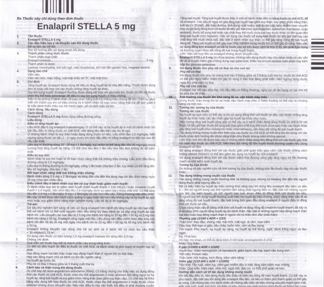 Thuốc Enalapril Stella 5mg điều trị tăng huyết áp (3 vỉ x 10 viên)