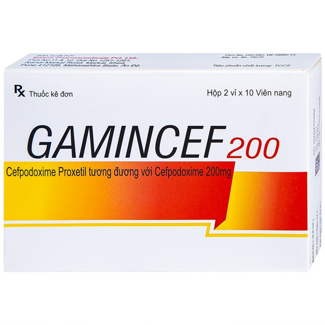 Thuốc Gamincef 200mg Maxim điều trị viêm phổi, viêm phế quản, viêm họng (20 viên)