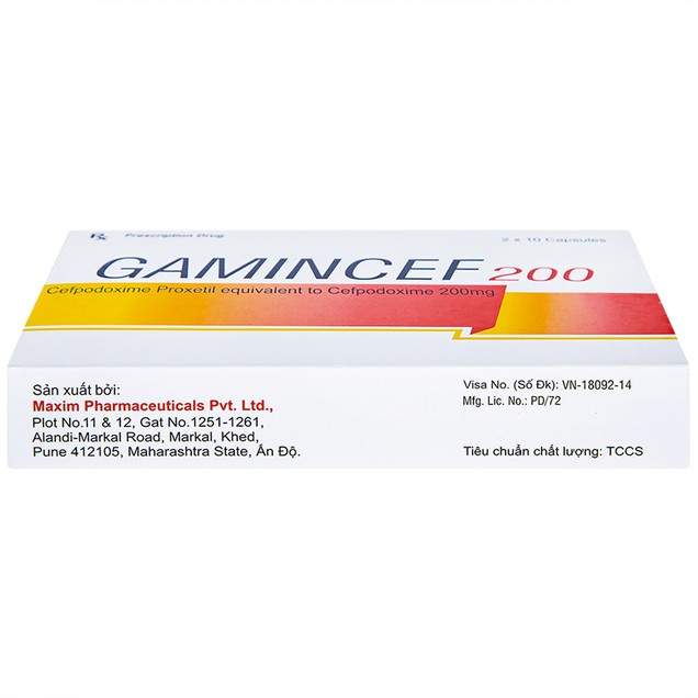 Thuốc Gamincef 200mg Maxim điều trị viêm phổi, viêm phế quản, viêm họng (20 viên)