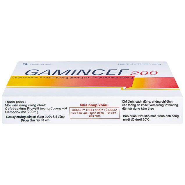 Thuốc Gamincef 200mg Maxim điều trị viêm phổi, viêm phế quản, viêm họng (20 viên)