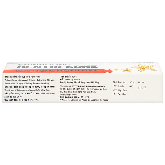 Thuốc Gentrisone ShinPoong Deawoo điều trị viêm da tiếp xúc, viêm da dị ứng (10g)