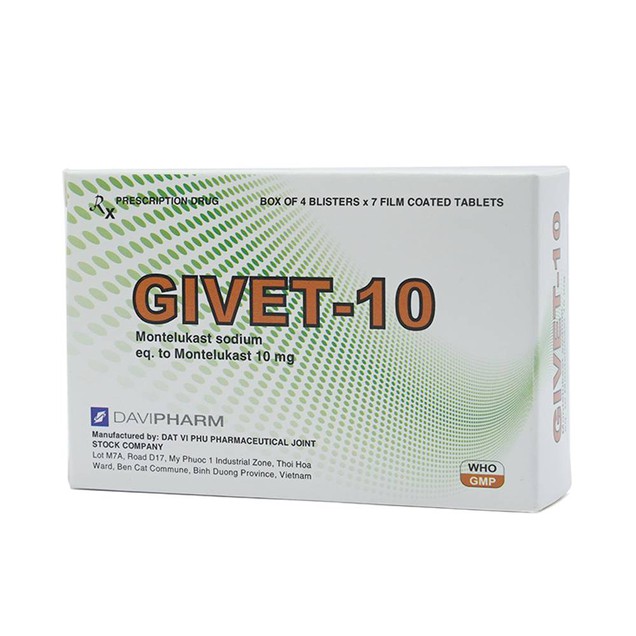 Thuốc Givet-10 Davipharm phòng và điều trị viêm phế quản (28 viên)