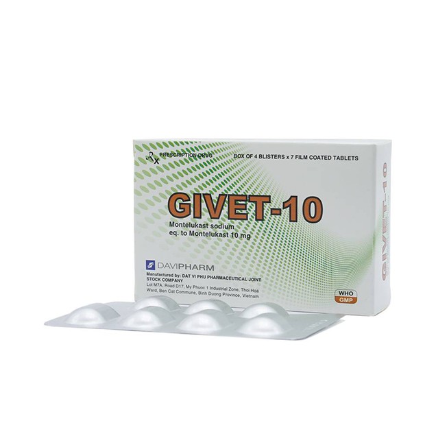 Thuốc Givet-10 Davipharm phòng và điều trị viêm phế quản (28 viên)