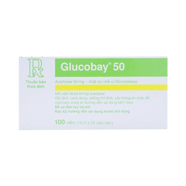Thuốc Glucobay 50mg Bayer điều trị kết hợp bệnh nhân tiểu đường (10 vỉ x 10 viên)