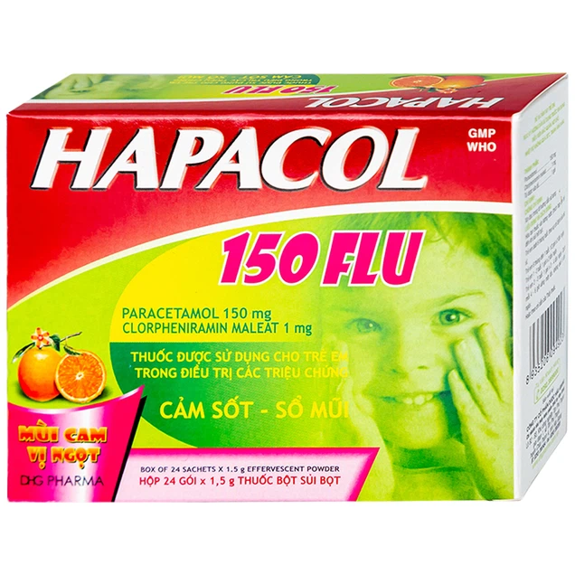 Thuốc Hapacol 150 Flu DHG điều trị triệu chứng cảm sốt, sổ mũi (1.5g x 24 gói)