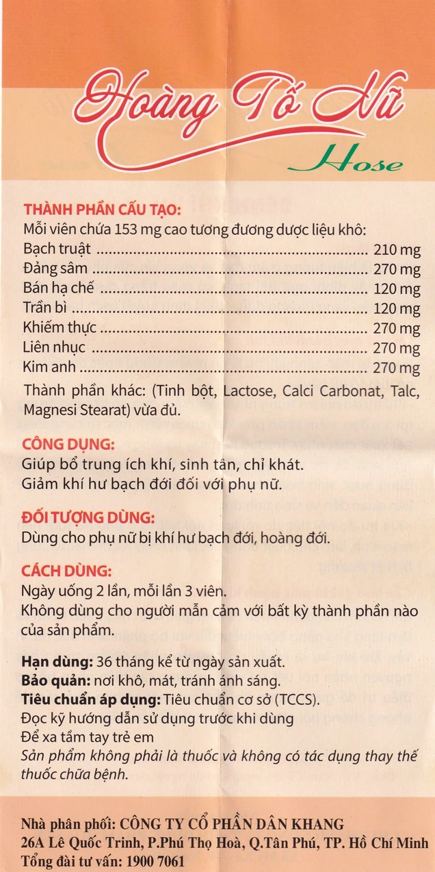 Viên uống Hoàng Tố Nữ Hose Hoa Sen giúp bổ trung ích khí, sinh tân, chỉ khát (60 viên)