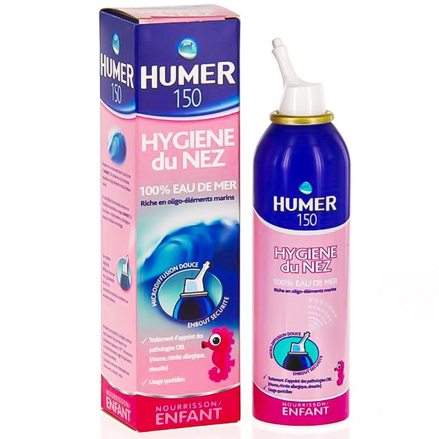 Nước biển xịt mũi Humer 150 Hygiene Du Nez hỗ trợ loại bỏ các chất nhầy và chống sung huyết mũi  (150ml)