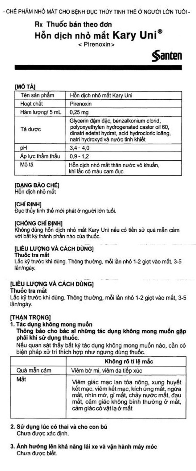 Thuốc nhỏ mắt Kary Uni Santen điều trị đục thủy tinh thể (5ml)