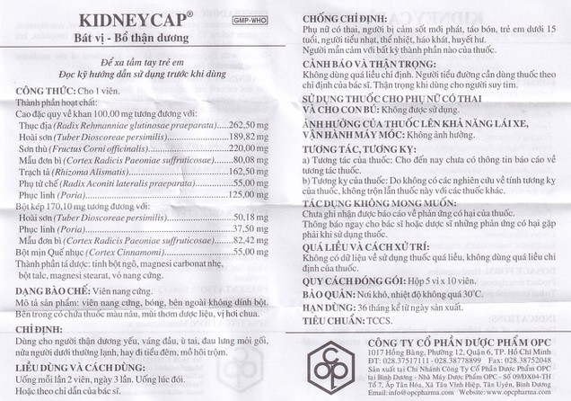 Thuốc Kidney Cap OPC bát vị, bổ thận dương (5 vỉ x 10 viên)