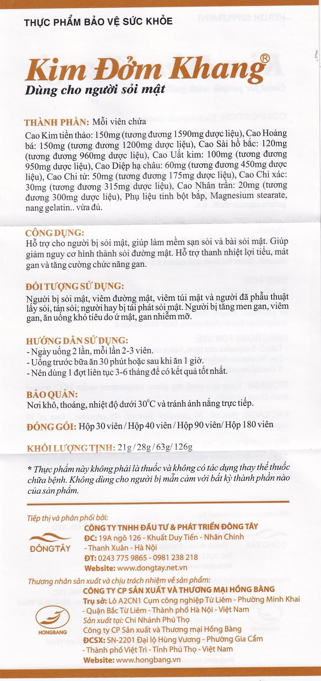 Viên uống Kim Đởm Khang Hồng Bàng dùng cho người sỏi mật (30 viên)