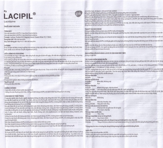 Thuốc Lacipil 4mg GSK điều trị tăng huyết áp (28 viên)