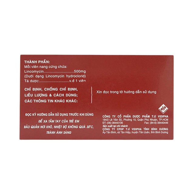 Thuốc Lincodazin 500mg Vidipha điều trị các bệnh nhiễm khuẩn (10 vỉ x 10 viên)