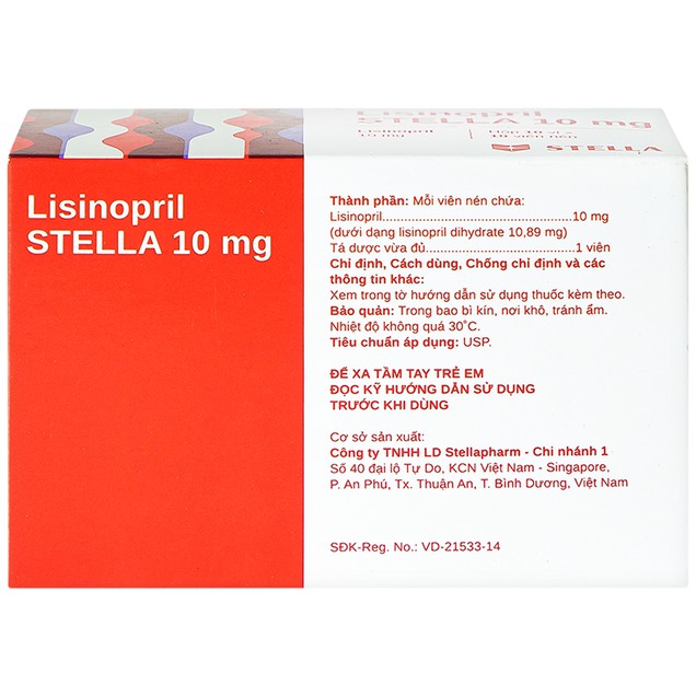 Thuốc Lisinopril Stella 10mg hỗ trợ điều trị tăng huyết áp (10 vỉ x 10 viên)