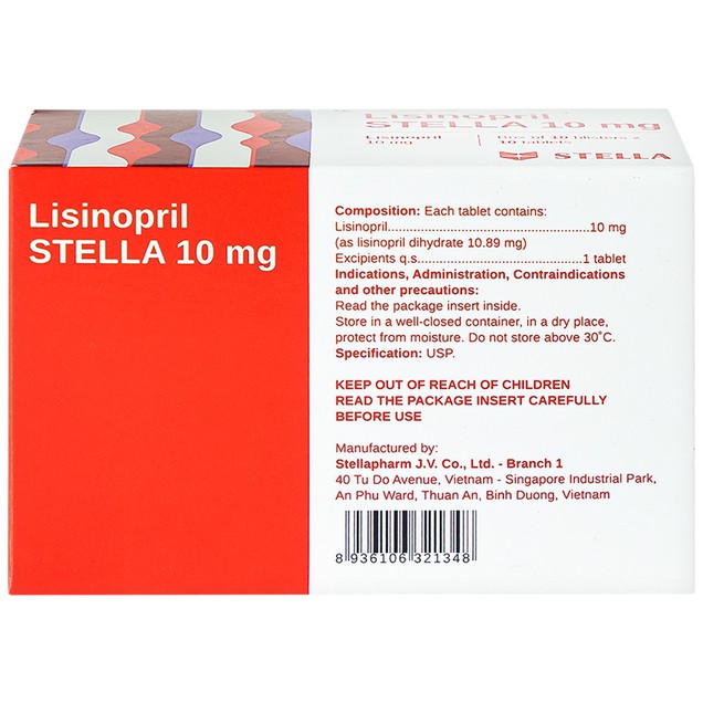 Thuốc Lisinopril Stella 10mg hỗ trợ điều trị tăng huyết áp (10 vỉ x 10 viên)