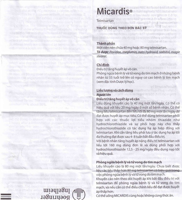 Thuốc Micardis 80mg Boehringer điều trị tăng huyết áp (30 viên)