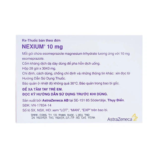 Thuốc cốm pha hỗn dịch Nexium 10mg AstraZeneca trị trào ngược dạ dày ở trẻ em (Hộp 28 gói)