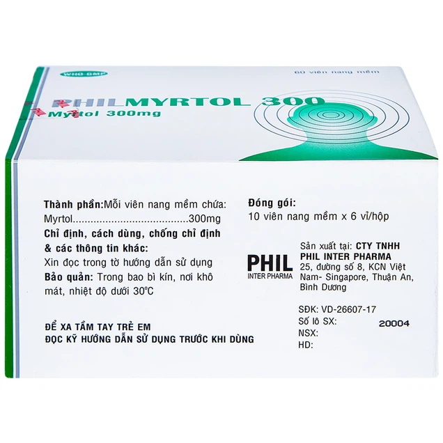 Thuốc Philmyrtol 300mg Phil điều trị viêm phế quản cấp, mạn tính (6 vỉ x 10 viên)