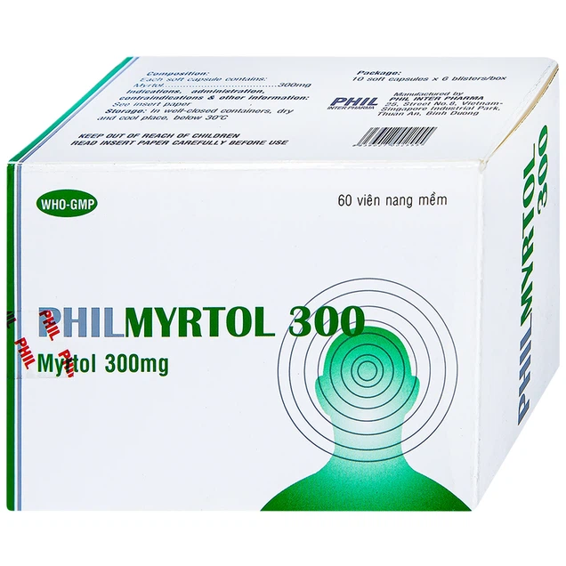 Thuốc Philmyrtol 300mg Phil điều trị viêm phế quản cấp, mạn tính (6 vỉ x 10 viên)