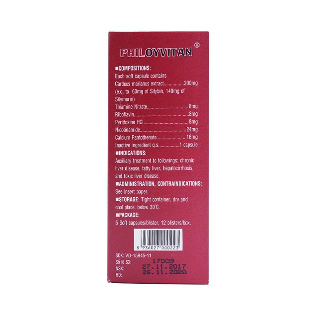 Thuốc Philoyvitan 200mg Phil điều trị hỗ trợ các bệnh gan mạnh tính (60 viên)