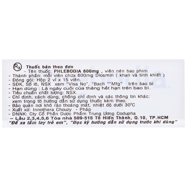 Thuốc Phlebodia 600mg Innothera điều trị trĩ cấp tính, suy tuần hoàn (2 vỉ x 15 viên)