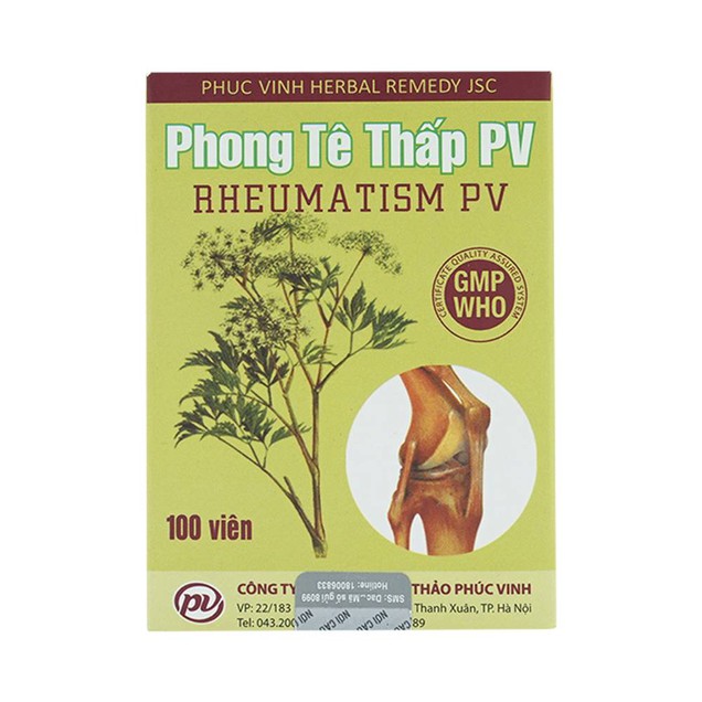 Thuốc Phong Tê Thấp PV điều trị phong thấp, đau đầu gối (100 viên)