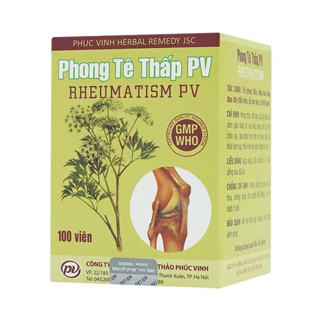 Thuốc Phong Tê Thấp PV điều trị phong thấp, đau đầu gối (100 viên)
