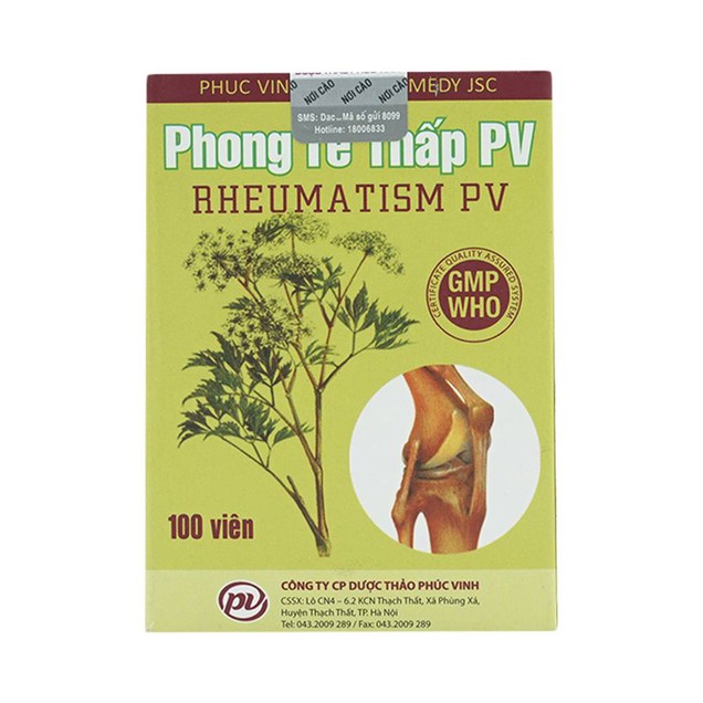 Thuốc Phong Tê Thấp PV điều trị phong thấp, đau đầu gối (100 viên)