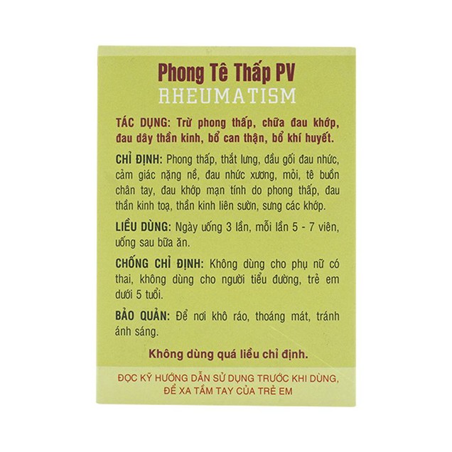 Thuốc Phong Tê Thấp PV điều trị phong thấp, đau đầu gối (100 viên)