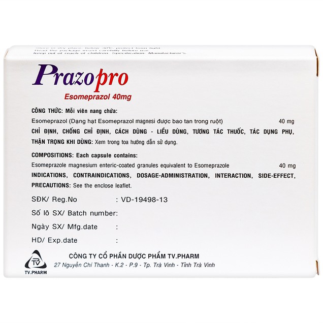 Thuốc Prazopro 40mg TV.Pharm điều trị loét dạ dày - tá tràng lành tính (14 viên)