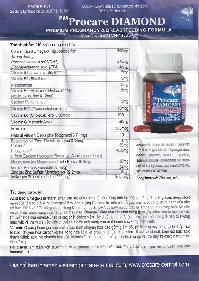 Viên uống Procare Diamond Catalent bổ sung khoáng chất cho phụ nữ có thai và cho con bú (30 viên)