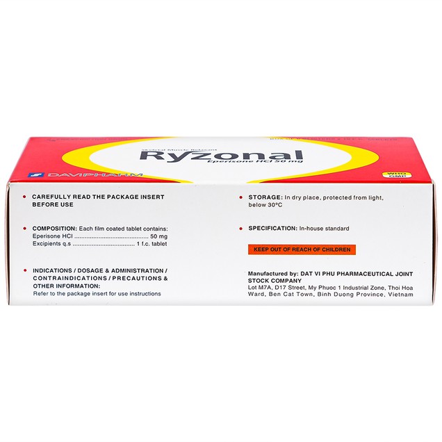 Thuốc Ryzonal 50mg Đạt Vi Phú cải thiện triệu chứng tăng trương lực cơ (6 vỉ x 10 viên)