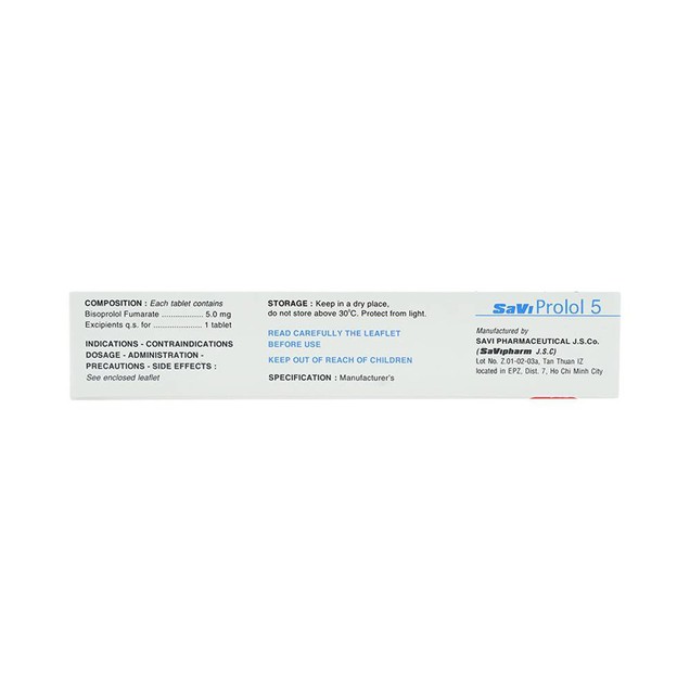 Thuốc Savi Prolol 5mg điều trị tăng huyết áp (3 vỉ x 10 viên)