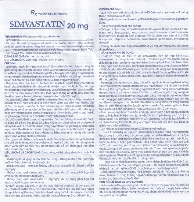Thuốc Simvastatin 20mg Domesco điều trị rối loạn lipid máu (14 viên)