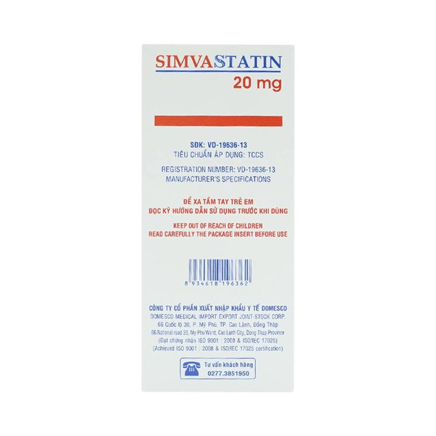 Thuốc Simvastatin 20mg Domesco điều trị rối loạn lipid máu (14 viên)